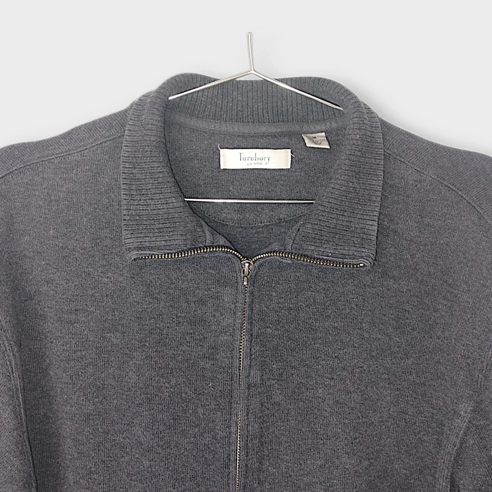 Turnbury Mens Sweater Sz M Gray Full Zip Cotton Blend Collared Jacket‎ Casual